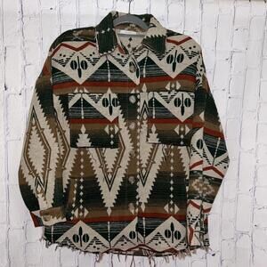 Veveret Southwestern Shacket Sz S Oversized Western Aztec Blanket Jacket Fringe